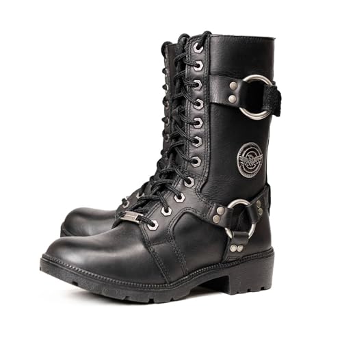 Image of Milwaukee Leather Women's Leather Harness Biker Boots - Classic Motorcycle Riding Style