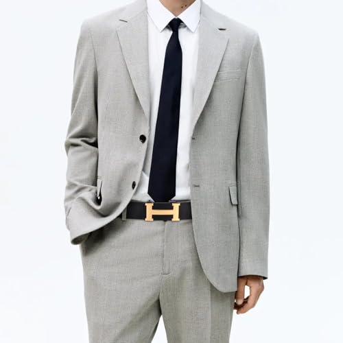 Image of Aurolran Men&Womens Leather Dress Belt Business Automatic Buckle Belt Color-Black Silver Gold