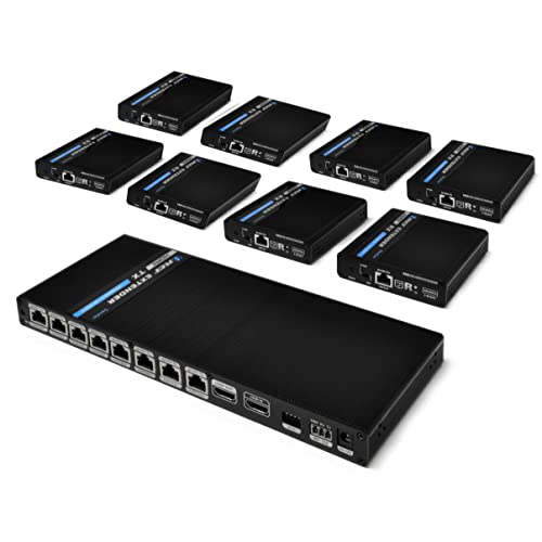 OREI 1x8 HDMI Extender Splitter 4K Multiple Over Single Cable CAT6/7 4K@60Hz 4:4:4 HDCP 2.2 with IR Remote EDID Management - Up to 230 Ft - Loop Out - Low Latency - Full Support IR RS-232 Control