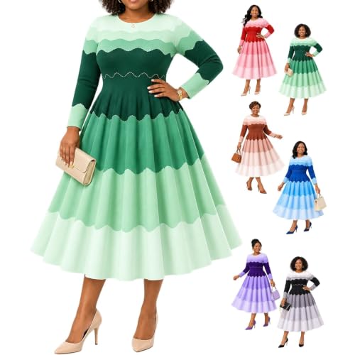 Womens Bouncy Dresses 3/4 Sleeve Flowy A-Line Church Elegance Midi Dress - image 1