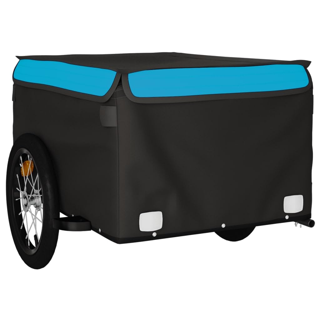 Mangloder Fahrradanhänger Schwarz Blau Eisen mit Deichsel, Sicherheitsflagge, Laderaum 62x40x31, für Transport, Camping, Familienausflüge, Hunde- und Gepäckanhänger, faltbar