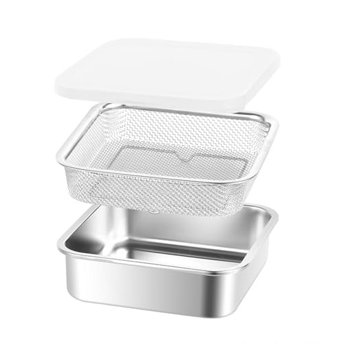 AFXGUSD Recipiente de Acero Inoxidable para Alimentos con Colador, Juego de Coladores, Contenedor Multiusos para Frutas, Verduras Y Ensaladas, 1500ml