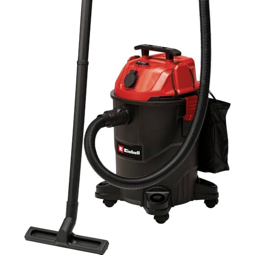 Einhell TC-VC 1825A - Aspirador de Agua y Polvo (1250 W, Capacidad de succión 180 mbar, Toma de Corriente esclavizada, Tanque de 25 l, asa, con boquillas, filtros y Bolsa colector de Polvo)