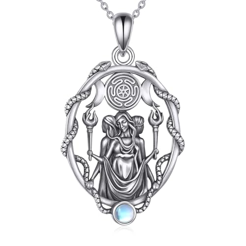 Pendentif triple lune déesse et sa chaîne sorcière, le collier Hekate pour le quotidien