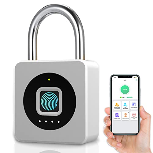 Fingerprint Padlock, Dhiedas Smart Padlock with Fingerprint, Bluetooth Unlock, Waterproof Biometric Padlock with USB C Charging, for Gym, Luggage, Locker and Storage, Toolbox