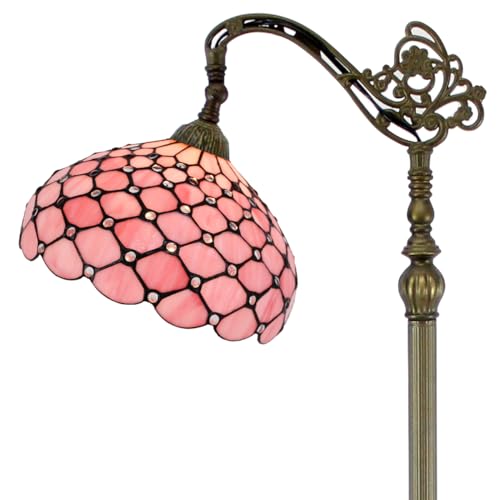 Image of WERFACTORY Tiffany Floor Lamp Pink Stained Glass Pearl Bead Arched Lamp
