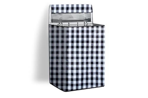 Image of Stylista PVC Washing Machine Cover Compatible for Whirlpool 7.5 KG Fully-Automatic Top Load Stainwash Deep Clean, Gingham Pattern Black & White