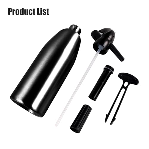 AstraLoom Soda Siphon 1L Aluminum Sparkling Water Maker Machine, Portable Seltzer Maker with 8g CO2 Cartridge Adapter(Not Included) for Home/Bar/Kitchen, Carbonated Drink Tool (Black)