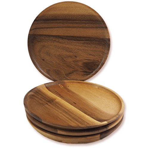 roro Round Acacia Wood Serving Charger Plates, 7 Inch Set of 4