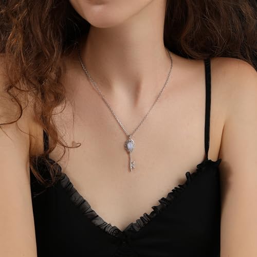 Natural Moonstone Key Necklace for Women Retro Triple moon Key Pendant Necklace Wiccan Pagan Jewelry Gift2