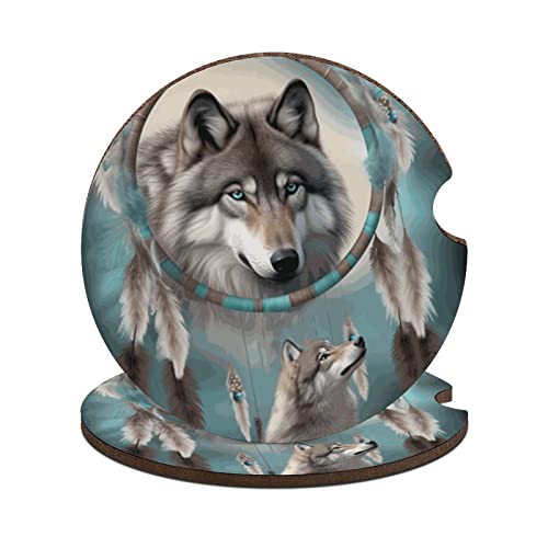 Posavasos para carros con diseño Wolf Dream Catcher 2PCS miniatura 1