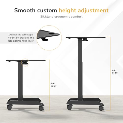 Image of Mount-It! Laptop Cart Rolling Desk Adjustable Height with 28.5 inch x 22 inch Tabletop, Ergonomic Sit-Stand Workstation on Wheels Portable for Home Office, Dorm, Classroom, Black