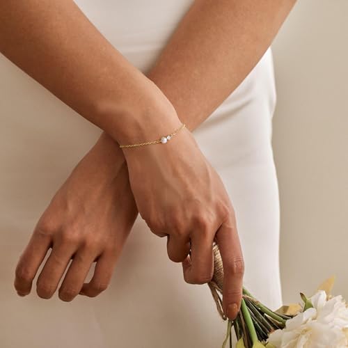 Turandoss Gold Pearl Bracelets for Women Jewelry Gifts - 14K Gold Plated Freshwater Cultured Pearls Bracelet Dainty Layered Pearl Beaded CZ Bracelets for Women Bridesmaid Jewelry Gifts3