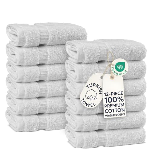 Chakir Turkish Linens Premium Cotton Absorbent Turkish Towels (Washcloths - 12 Piece, White)