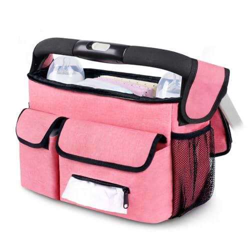 DOKRIN - DOKRIN Porte-accessoires de poussette,Sac rose pour poussette, sac de rangement grande capacité, panier portable d'extérieur