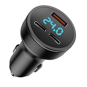 80W USB C Auto Ladegerät, Dual PD+QC3.0 USB Zigarettenanzünder Adapter Schnellladegerät, 3-Port mit LED Voltmeter DC12-24V, kompatibel mit iPhone, Android, Samsung, Tablet und Allen Smartphones