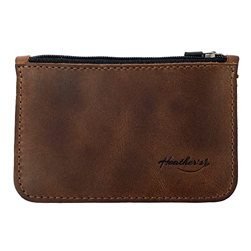 Heather's, Zippered Wallet Handmade from Full Grain Leather - Holds up to 6 Cards Plus Folded Bills & Coins, Money Organizer, Travel Pouch, Everyday Accessories :: Bourbon Brown