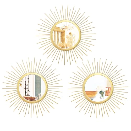 Cityelf 3 Set Sunburst Mirrors for Wall Decorative Metal Mirrors