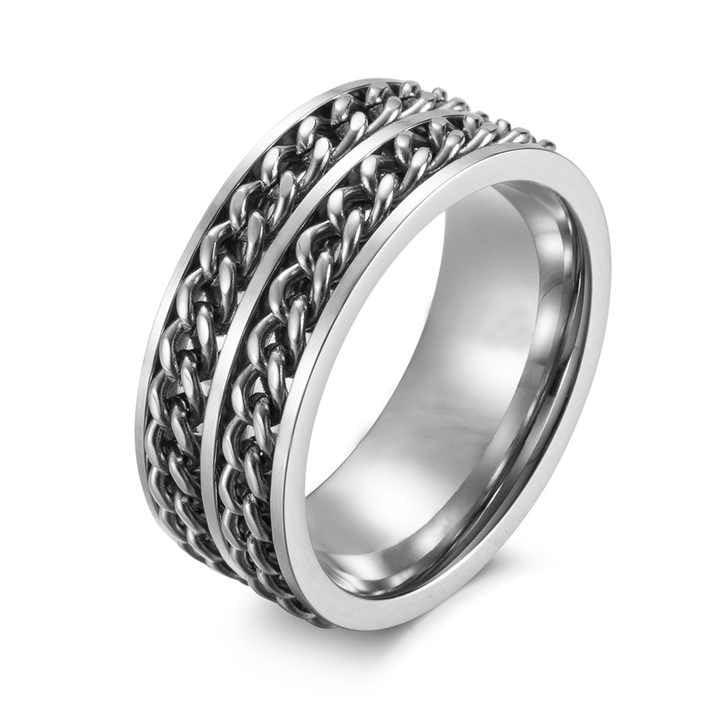 modeva "elevate your essence" Stainless Steel Chain Spinner Ring, Heavy Duty Biker Style Band, Silver Finish, Anti-Tarnish-picture-49