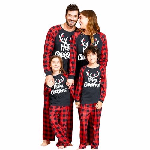 IFFEI Christmas Pyjamas Matching Family Pajamas Sets Xmas Pjs Letter Print Tops and Plaid Pants Sleepwear Nightwear for Women Men Kids Baby Pet Men L