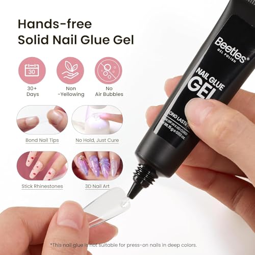 Image of Beetles Gel Nail Kit Long Coffin, with Dehydrator and Primer, 576Pcs Half Matte Etch-X Gel Nail Tips Solid Nail Glue Mini Lamp Acrylic Tips Easy DIY Extension Set Gift for Women