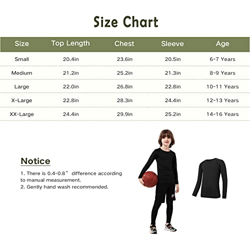 Century Star Boys Compression Shirt Leggings Sets Long Sleeve Kids Base Layer Girls Athletic Football Undershirt Black Line Top Large #TOP6