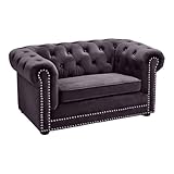 TOV Furniture The Dachshund Collection Velvet Upholstered Handmade Elevated Sofa Pet Dog Bed, Gray