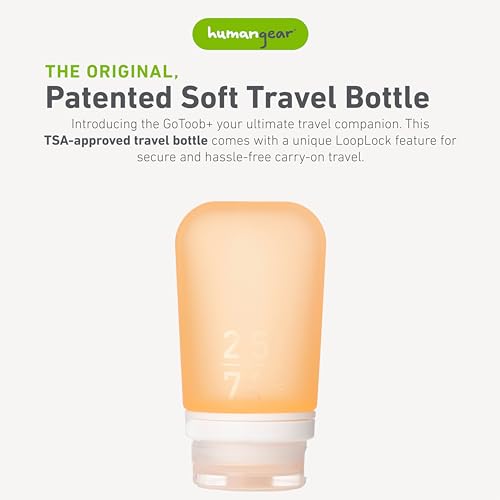 Image of humangear GoToob+ (Medium) | Refillable Silicone Travel Bottle | Locking Lid | Food-Safe Material | Orange, Medium (2.5 fl.oz.; 74ml)