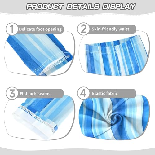 Blue Striped Pattern Girls Leggings Ultra Soft Compression Yoga Gym Pants for Kids 4-10T3
