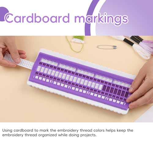 Image of Lokunn Floss Organizer Embroidery, 50 Positions, Thread Organizers for Sewing and Cross Stitch Embroidery Thread, Plastic & Non-Woven Fabric, Purple, Comes with 15 Sticky Notes