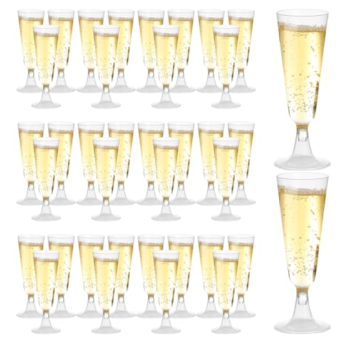 ALEXPRE 36pcs Plastic Champagne Flutes,150/5oz Clear Prosecco Glasses,Reusable Champagne Glasses,Plastic Wine Glasses for Parties Weddings Birthdays Picnic Christmas
