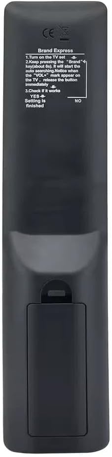 Back view of the XINFUTE RM-L1130+X MAX remote control, showing the 'Brand Express' setup instructions printed on the back casing.