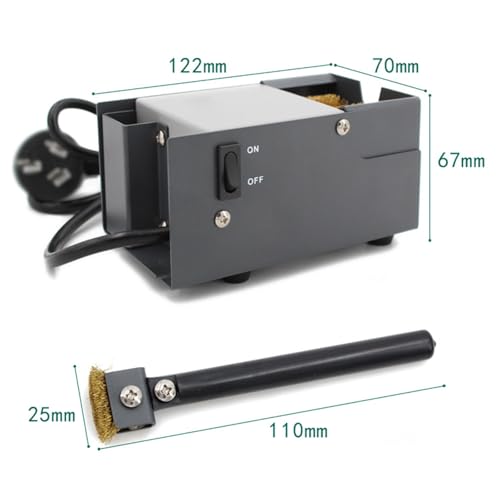Limpiador de soldador, cepillo de cobre automático con caja de escoria de estaño desmontable y cepillo de latón doble para soldadura y reparación, ideal para trabajos electrónicos de precisión