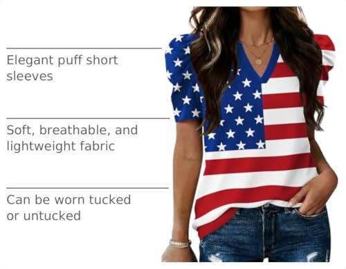 Image of LOMON Spring Summer Tops for Women 2026 V Neck Puff Short Sleeve Tops Fashion Trendy Work Blouses Dressy Casual S-XXL
