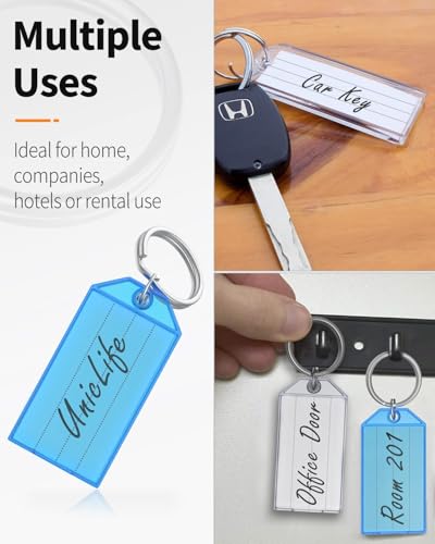 Uniclife 10er Pack Robust Kunststoff Schlüsselanhänger beschriftbar, Schlüsselanhänger zum Beschriften mit Split Ring Label Fenster, 8 Farben