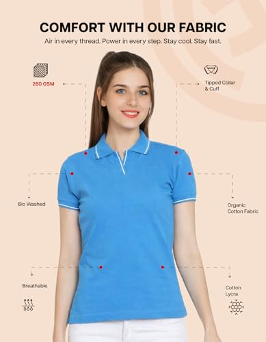 Image of Scott International Women's Cotton Polo T-Shirt | Half Sleeve Plain Collar Tee | Stylish Casual Top | Plain T-Shirt for Girls | Workwear for Office & Casual Wear