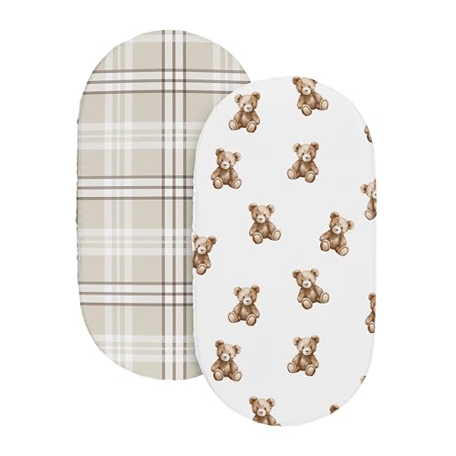 Image of Sweet Jojo Designs 2-Piece Baby Bassinet Sheets Set (Boho Teddy Bear) for Boys /Girls, Infant Newborn Nursery, Oval, Rectangle & Hourglass Mattress (Taupe Plaid & Brown, Watercolor Wholesome Aesthetic)