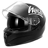 Westt Casco de Motocross para Motocicleta con Doble Visera y Visera Solar para Hombres y Mujeres, para Turismo, Carreras, Scooter, ciclomotor y Chopper, Certificado ECE Dot, Negro, L (59-60 cm)