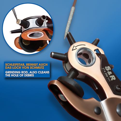 Ergonomische Revolverlochzange aus Kohlenstoffstahl – Präzise Stanzzange mit Rund- und Oval-Locheisen, Größen 2-4,5 mm, für Leder, Gürtel, Schuhe, Sattel, Plastik - ergonomisch