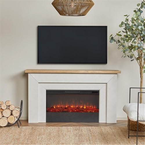 Image of Real Flame Malie 68 inch Landscape Electric Fireplace with Mantel for Living Room or Bedroom, Replaceable Fireplace Insert Heater, Realistic Log and Flame Effect, Remote Control, Timer - Venetian Gray