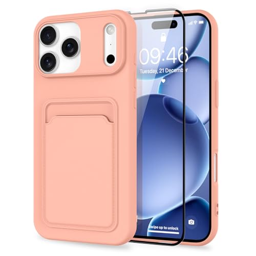 MZELQ Compatible with iPhone 17 Pro Case 2025 Card Holder -Pink
