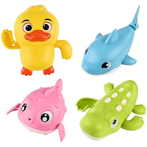 4 Pieces Baby Bath Toys,Wind up Toys Paddling Pool Toys for Kids,Baby Bathtub Toys,Bathroom Float Toy for 0 1 2 3 4 Years Old Toddler Boys Girls,Swimming Water Floating Fish Duck Toys Cover