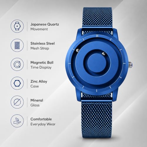 Image of EUTOUR Men's Magnetic Ball Watch | Minimalist Analog Quartz Wrist Watch with Stainless Steel Mesh Strap | 3ATM Water Resistant | Fashion Casual Business Dress Watch for Men