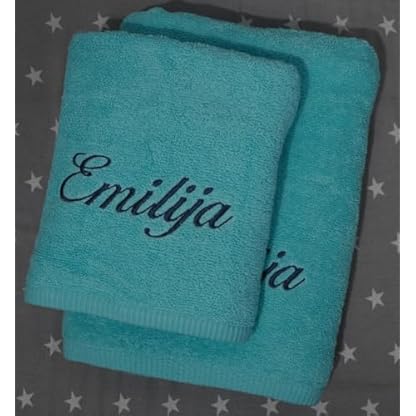★ Handtücher Set 2-TLG. - Duschtuch 70x140 + Handtuch 50x100 mit Namen Bestickt ★ Geschenk ★ Badetuch ★ 500 g/m2 ★ 100% Baumwolle ★ SUPER QUALITÄT ★ (2-TLG. - 70x140 cm + 50x100 cm, Aquablau) – Bild 5