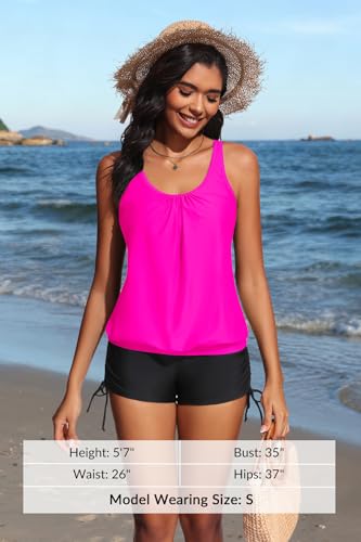 Image of Yonique Blouson Tankini Swimsuits for Women 2 Piece Bathing Suits Tops with Boyshorts Modest Loose Fit Swimwear