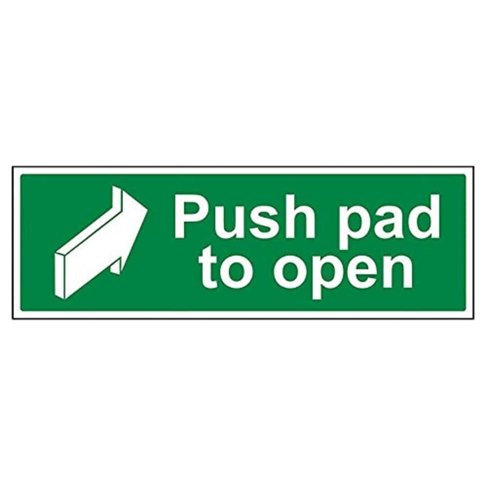 VSafety Push Pad To Open Door Sign 450mm x 150mm Self Adhesive Vinyl, Model 22002BJ-S