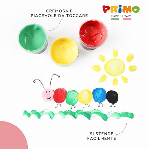 Primo - Valigetta Colori Per Bambini +3 Anni Con 4 Tempere Per Dipingere A Dita 100G + Rullo Per Pittura + Stencil, Set Colori A Tempera Per Carta Vetro Pittura E Cartoleria Dermatologicamente Testata - 10