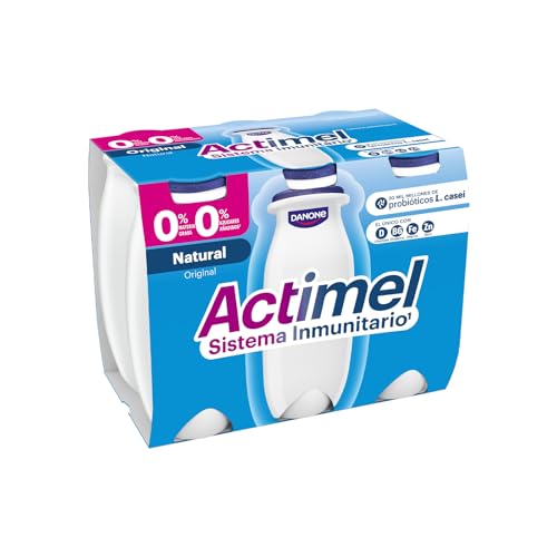 Actimel Yogur bebible natural- con probioticos, fermentos, vitaminas y 0% azúcares - Pack 6x100g
