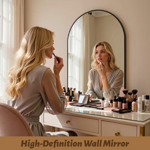 Image of Antok Arched Bathroom Mirror, 20 inchx30 inch Wall Mounted Mirror, Vanity Mirrors for Over Sink, Aluminum Alloy Frame Bathroom Mirrors Living Room, Bedroom and Entryway, Black