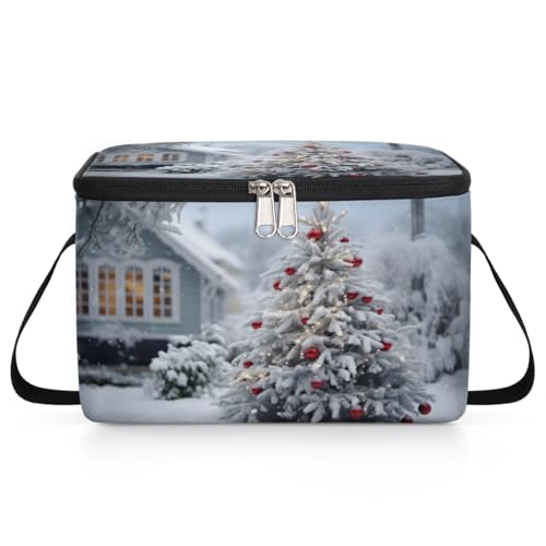 GzLeyigou Snow Christmas Tree Lunch Bags for Women Men 9 Cans, Hot & Cold Food Delivery Bag Insulated Grocery Bag Insulated Lunch Box Cooler Bag for Office Work Picnic Beach